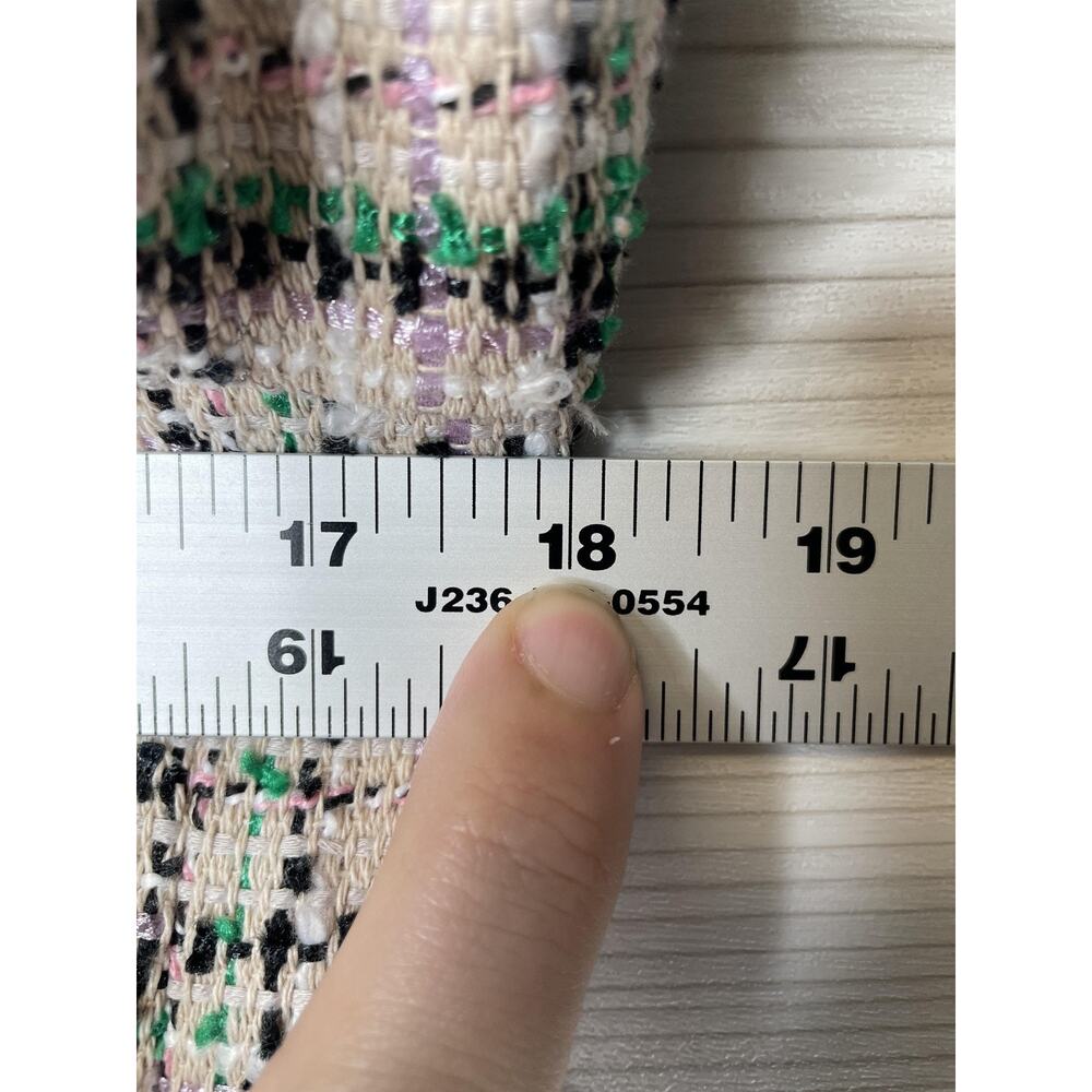 Ann Taylor Jacket Womens 4 Cream Green Tweed Boucle Blazer Fringe Lined Cropped - Picture 5 of 10